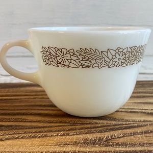 Vintage Pyrex Woodland Flower Coffee Mug, Milk Glass Tea Cup 1970